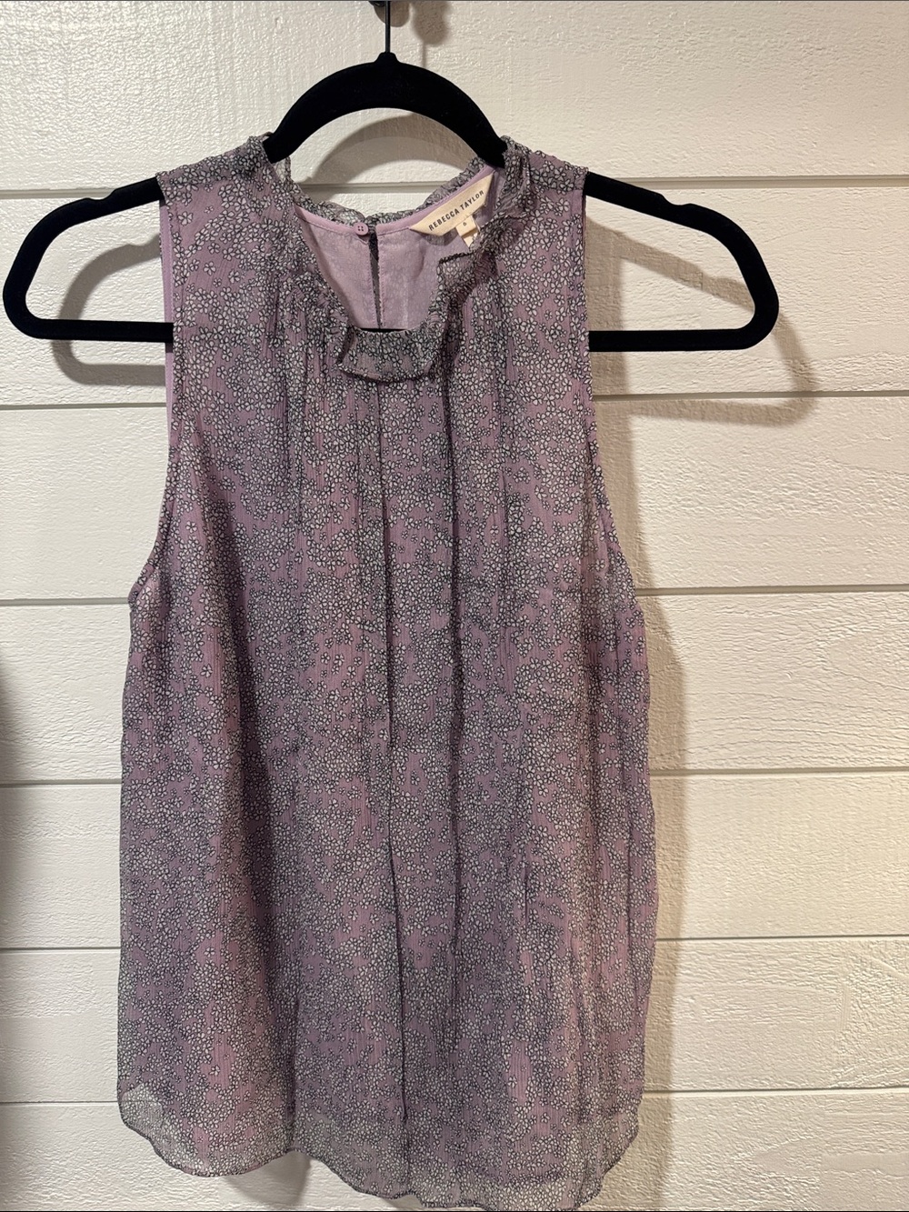 Rebecca Taylor Lavender Sleeveless Ruffle Neck Silk Blend Blouse- 6